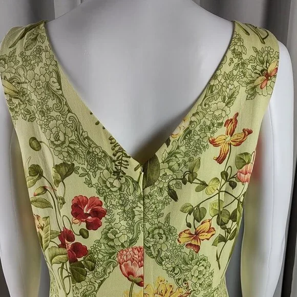 Talbots Yellow Green Floral Sleeveless 100% Cotton A-Line Midi Dress Size 10 - Picture 5 of 11
